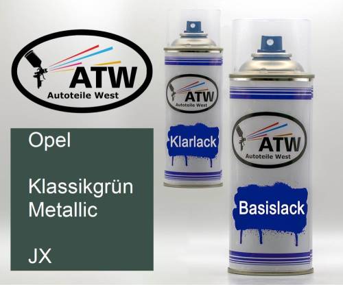 Opel, Klassikgrün Metallic, JX: 400ml Sprühdose + 400ml Klarlack - Set, von ATW Autoteile West.